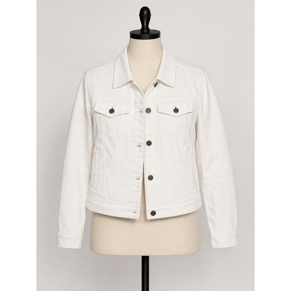 Veveret White Denim Trucker Jean Jacket Womens Size S Cropped Button Front New